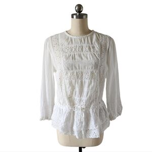 TROVATA BIRDS OF PARADISE x ANTHROPOLOGIE white summer blouse size S